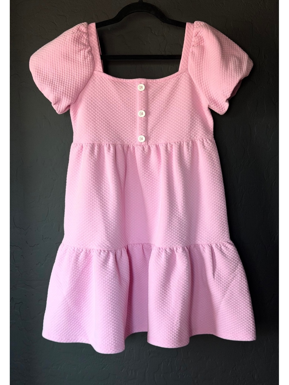 Janie and Jack Girls Size 12 Pink Puff Sleeve Tiered Dress Textured NWT $59
